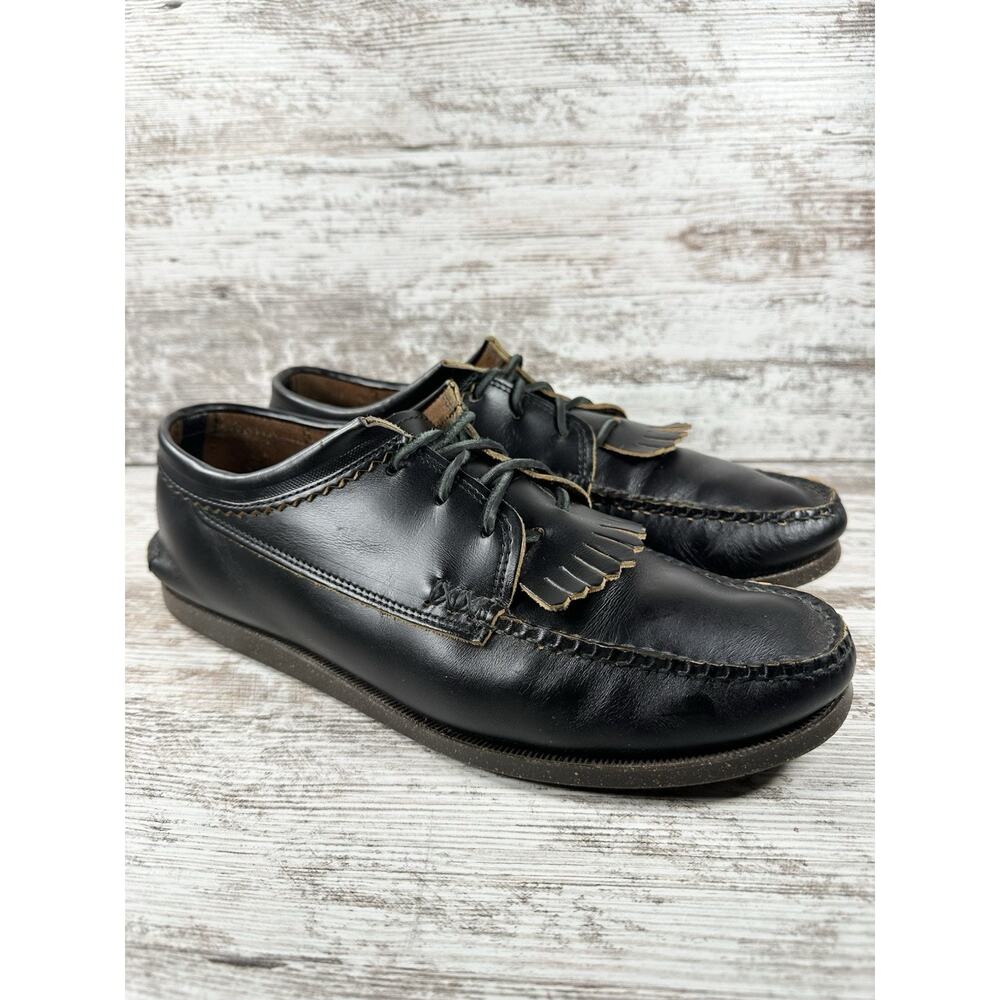 Men's Yuketen Blucher Black Leather Kiltie Shoes with Camp Sole Sz 10E EUC!